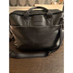 Levenger Black Leather Tote Messenger Bag Laptop Briefcase Unisex